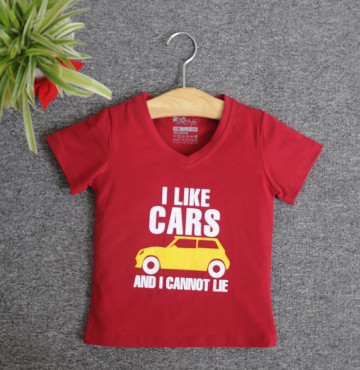Bán buôn áo thun cổ tròn tay ngắn in chữ I Like Car (Màu đỏ đậm)
