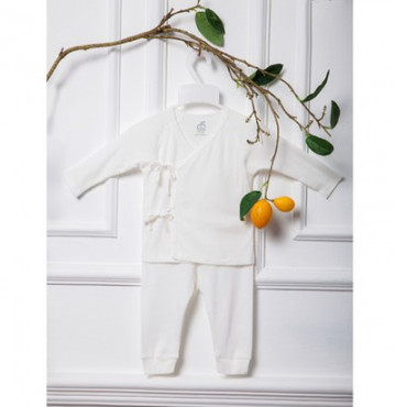 Bộ quần áo sơ sinh La Pomme dài tay cài dây kẻ sọc SL010 (trắng)