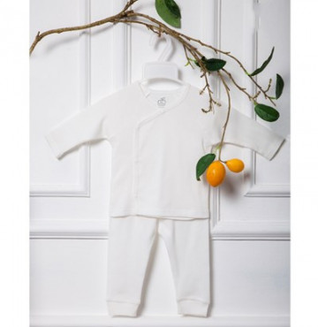 Bộ quần áo sơ sinh La Pomme dài tay cúc lệch kẻ sọc SL020 (trắng)