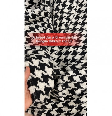 Vải dạ tweed dày trắng đục phối đen 160k/2m khổ 1,5