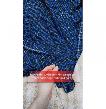 Vải dạ tweed xanh kim tuyến 180k/2m khổ 1,5