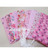 Vải thô cotton tồn kho set 5 mảnh kích thước 49*50cm, tông màu hồng dùng làm handmade, may scrunchies, khẩu trang vải