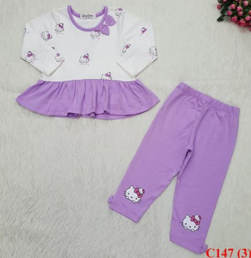 Bán buôn bộ quần áo cotton Hello Kitty bé gái (1-5T)