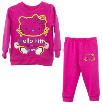 Bỏ sỉ bộ quần áo bé gái SunBibi VTE099 (Kitty màu hồng, thun da cá)