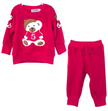 Bán buôn bộ quần áo bé trai Vinakids VTE012 (thêu đắp gấu, màu đỏ)